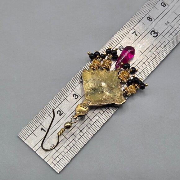 Gold Tone Red Stone Dangle Earrings Bundle Thai Balinese Boho - Picture 8 of 8